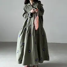 秋季ヴィンテージスタイルの刺繍デザインワンピース【衿付き・ゆったり長袖・花柄】