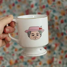 可愛いレトロ金縁陶器マグカップ【カップル用・個性的なプレゼント】