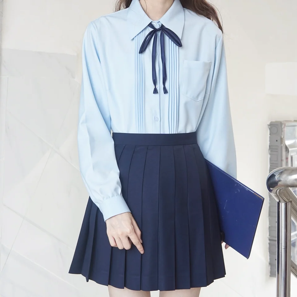 青色 プリーツ JK 制服 トップス 女士 基本スタイル