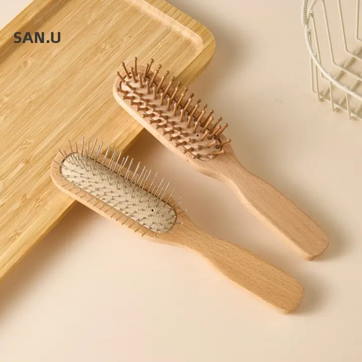 木製マッサージブラシ【クッション付き・ストレートタイプ】