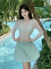 大きいサイズ レディース ビキニ風 セクシースカート水着【長袖カバーアップ付き・ビーチリゾート向け】（セットアップ対応）