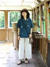 夏用のユニセックス刺繍入りレトロデニムシャツ【半袖・クラシックデザイン】