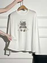 白色 プリント入り 長袖Tシャツ【涼感・カジュアル・ラウンドネック】