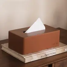 ウォルナット調レザー製ティッシュボックス【モダン・シンプルデザイン・リビング用】