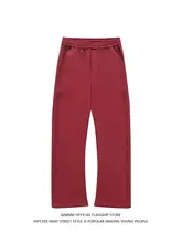 深紅色のカジュアルパンツ【フィット・春秋用・ストレート】