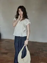 夏用フランス風の個性的な刺繍入り短袖シャツ【小柄向け・デザイン性あり】