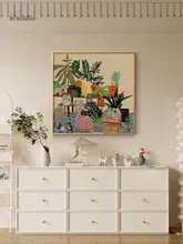 現代的なシンプルデザインの植物モチーフ壁掛けアート【正方形・リビングルーム・ダイニングルーム用】