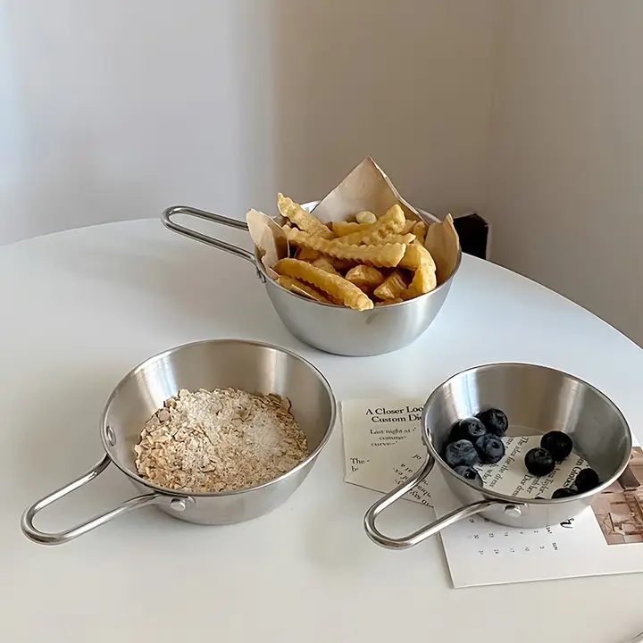 ハンドル付きステンレス調味料ボウル【家庭用・耐衝撃・サラダ・スナック用】