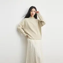 Annata 半高ネックレース裾ニットトップス【春秋用・杏色・女性用】