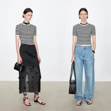 ストライプ柄クルーネック短袖Tシャツ【高品質・伸縮性素材・カジュアル】