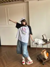 アメリカンヴィンテージ 星柄刺繍入りワイドレッグデニムパンツ【夏用・男女兼用・七分丈】