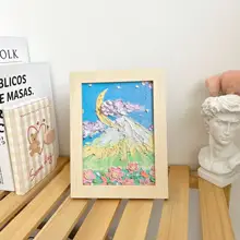油絵スケッチ 木製フレーム飾り テーブル 寝室 用 朴材 フレーム 家の装飾