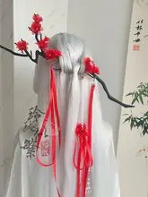 華やかな桃の花模様の古風ヘアアクセサリー【コスプレ撮影用・美しいデザイン・飾り帯付き】