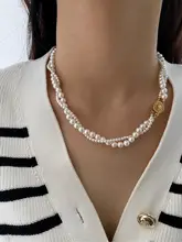 プラチナグレーのダブルラップ麻花パールネックレス【強冷光・重ね着け対応】