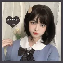 自然なボブスタイルのウィッグ【黒茶色・前髪あり・学生向け】