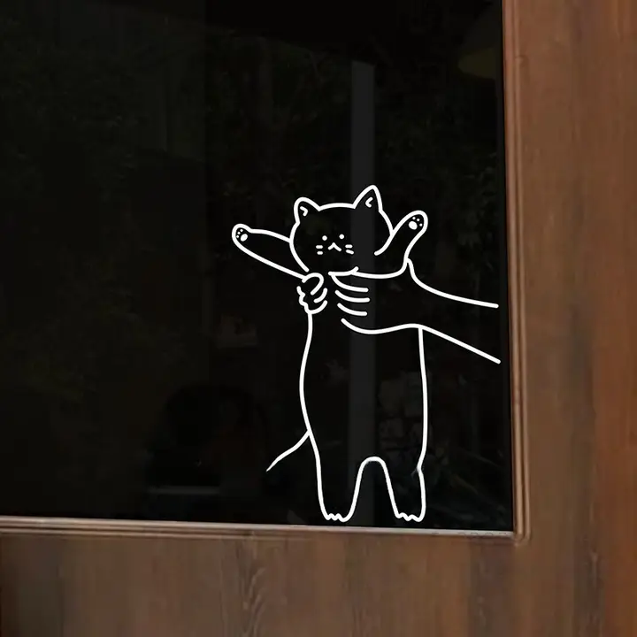 可愛い猫のインタラクティブガラスドア衝突防止ステッカー【ペットショップ・猫カフェ用・ウォールデコ】
