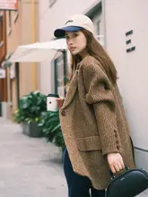 フレンチスタイルのウール混ロングカーディガン【女性用・ルーズフィット・秋冬用】