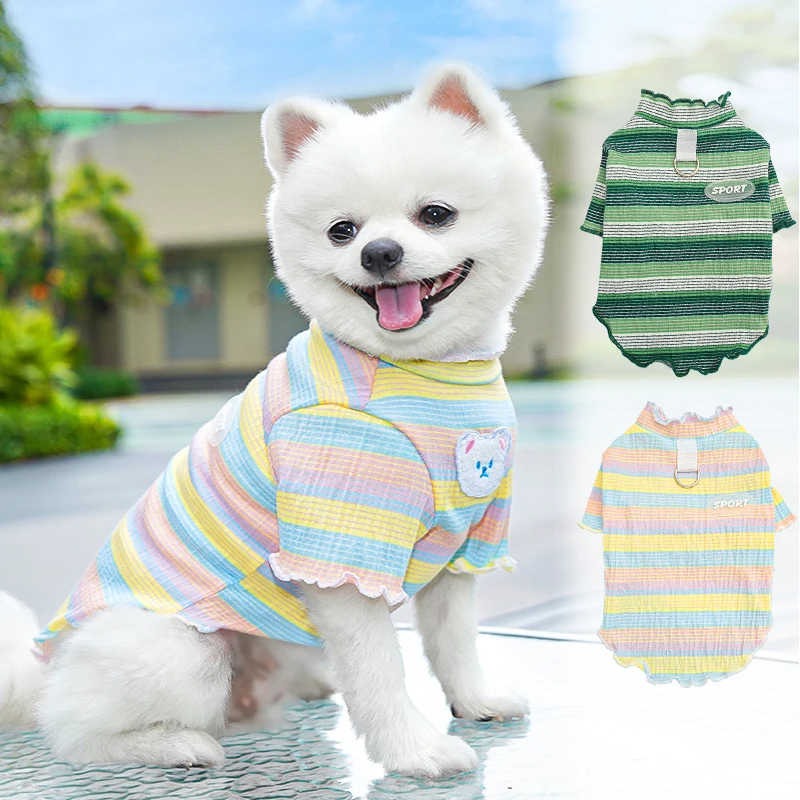 ペット用夏用ストライプベスト：犬猫兼用の通気性と柔  らかさを実現