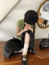 黒色デザインのウエストゴム花びらデザインカジュアルパンツ【ゆったりストレート・女性用】