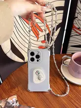 洗練されたデザインのシルバーiPhone用ケース【全包型・角度調整可能・ストラップ付き】