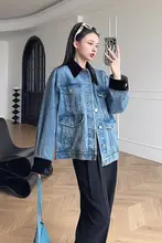 SVLI ボーイフレンドデニムジャケット・デニムワイドパンツ【ベルベット切り替え】