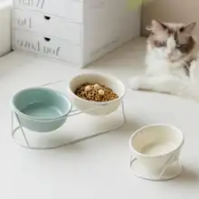 猫用セラミックダブルボウル【高脚・傾斜口・大容量・防倒れ・首に優しいデザイン】