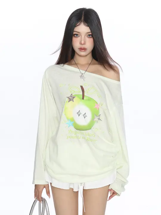 BIGGOLD サマーグリーンアップルプリント Tシャツ