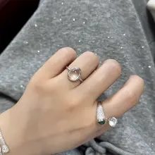 高冰ガラス素材 天然水沫玉リング【シンプルデザイン・卵面・国風ジュエリー】