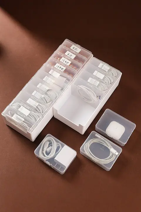 充電ケーブル整理ボックス【透明収納・アクセサリー用・分割トレー付き】