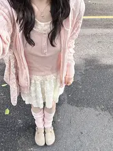 春用 フラワープリントニットトップス【ピンク・ショート丈・女性用】