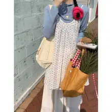 春用フラワープリントキャミソールワンピースとハイネックTシャツ重ね着【甘美スタイル・ブルー】（セットアップ対応）