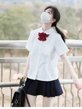 女子向け 基本デザイン ラウンドネックJKシャツ＆プリーツスカートセット【長袖・半袖選択可・学生用】