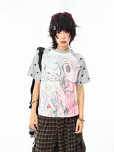 アメリカンレトロカートゥーンスタイル 星柄ラグラン袖Tシャツ【夏用・ゆったり・短め】