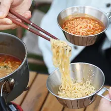 シェラカップ ステンレス ハンドル付き 韓国風 マッコリボウル ラーメン鉢 混ぜご飯ボウル キャンプ用食器 アウトドア 調味料入れ