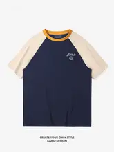 アメリカンスタイルの切替デザイン半袖Tシャツ【学生向け・ビンテージ風・夏用】