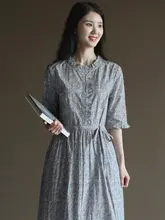 ワンピース レディース コットン 花柄 フリル Aライン ウエストマーク ヴィンテージ ミモレ丈 春夏