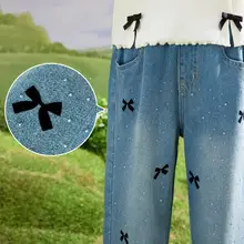 女の子用デニムパンツ【春用・水引付き・バタフライ結び・ワイドレッグ】