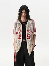 涼感メッシュ編みカーディガン【男女兼用・短袖・アメリカンレトロ・スポーツ風・カップルTシャツ】
