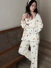モダール製ノースリーブパジャマ【ドット柄・くまデザイン・長袖・胸パッド付き】（セットアップ対応 ）