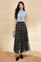 チェック柄プリントのシフォンミディスカート【春夏用・女性用・ファッション】（セットアップ対応）