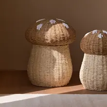 北欧風 藤編みマッシュルーム収納かご【子供用ぬいぐるみ収納・おもちゃ整理・汚れた衣類入れ】