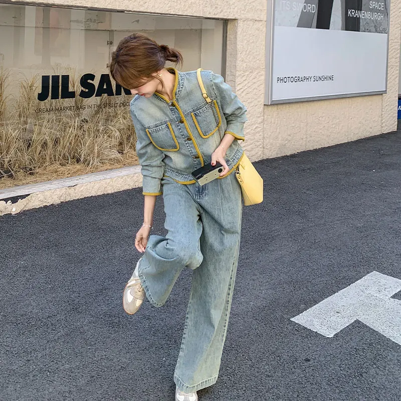 撞色パイピングのヴィンテージデニムガウチョパンツ：春秋用ゆったりスタイルの実用性とサイズガイド