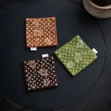 梅の花模様 ダイダイ染めの茶席用マット【ダブルサイド・コットンリネン・防水・小】