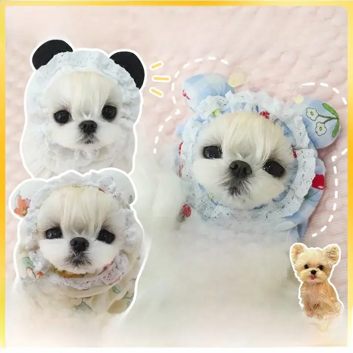 ペット用 犬用ヘッドアクセサリー【マルチーズ・ヨークシャ・シーズー用・食事用・防汚・かわいい弾力ヘアバンド】
