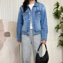 春秋用 ゆったりとしたデザインのビンテージ風デニムジャケット【グラデーションカラー・ショート丈・長袖】