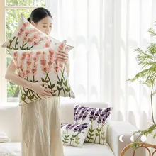 クッションカバー 刺繍 小花柄 パープル シンプル おしゃれ オリジナルデザイン リビング ソファ 寝室 出窓 インテリア