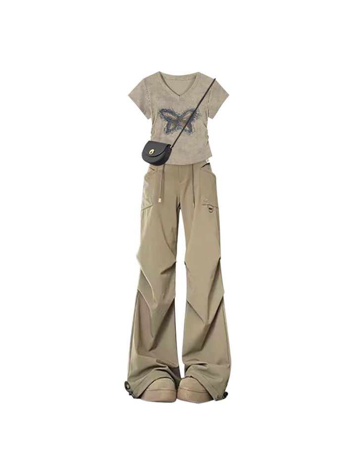 アメリカンビンテージデザインのショートスリーブTシャツ【カジュアル・肩当て付き・夏用】【セットアップ対応】