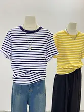 ボーダー柄 半袖Tシャツ【した雰囲気・ラウンドネック・フィット】