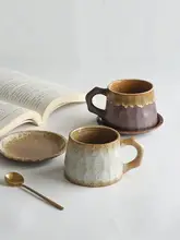 日本風コーヒーカップ＆ソーサー【レトロ・粗陶製・ハンドメイド】（セットアップ対応）