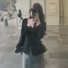 フレンチヴィンテージ風ドット柄長袖ブラウス【幅広サイズ・ボックスネック・春用】（セットアップ対応）